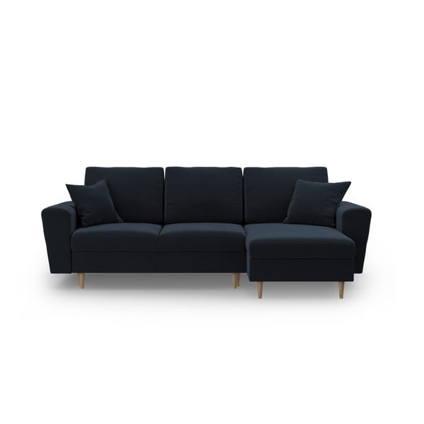 Tamsiai mėlynos spalvos iš velveto sulankstoma/su sandėliavimo vieta kampinė sofa Kyoto – Cosmopolitan Design