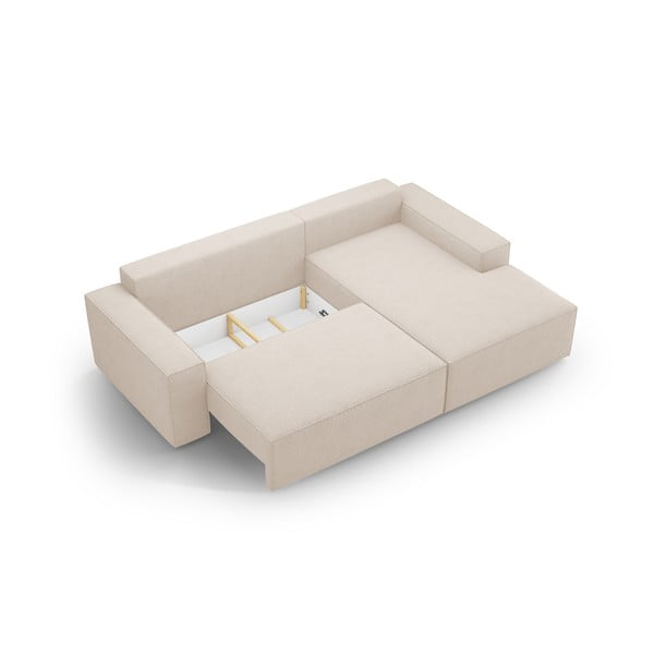 Iš boucle sulankstoma kampinė sofa smėlio spalvos (su dešiniuoju kampu) Jodie – Micadoni Home-image-4