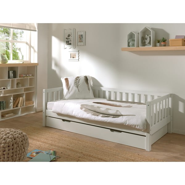 Baltos spalvos ištraukiama iš pušies masyvo vaikiška lova su lovos grotelėmis 90x200 cm Fritz – Vipack-image-1