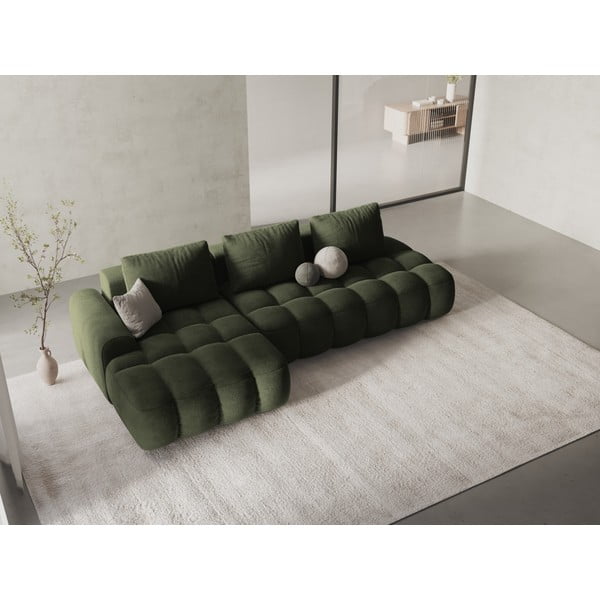 Žalios spalvos iš velveto sulankstoma/su sandėliavimo vieta kampinė sofa (su kairiuoju kampu/su gultu) Linz – Cosmopolitan Design-image-1