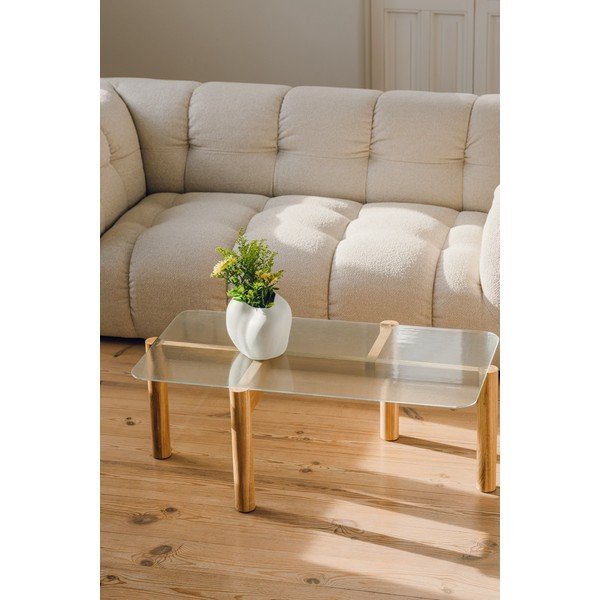 Natūralios spalvos kavos staliukas su stikliniu stalviršiu 55x105 cm Kob – noo.ma-image-1