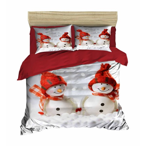 Dvigulės lovos patalynės ir paklodžių rinkinys "Kalėdiniai snieguoliai", 200 x 220 cm