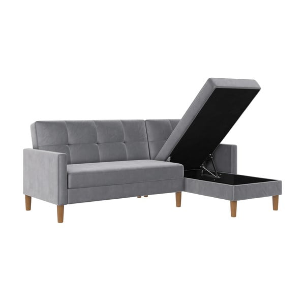 Iš velveto kampinė sofa šviesiai pilkos spalvos Lilly – Støraa-image-4