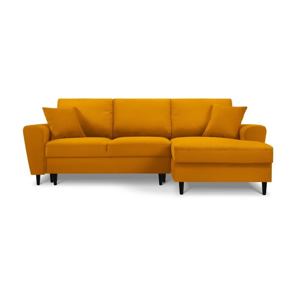 Garstyčių spalvos iš kordinio velveto sulankstoma/su sandėliavimo vieta kampinė sofa (su dešiniuoju kampu/su gultu) Kyoto – Cosmopolitan Design