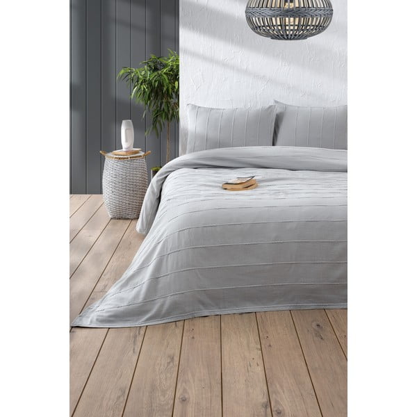 Lovatiesės, paklodės ir pagalvių užvalkalų rinkinys iš medvilnės pilkos spalvos 210x220 cm Sedef – Mijolnir