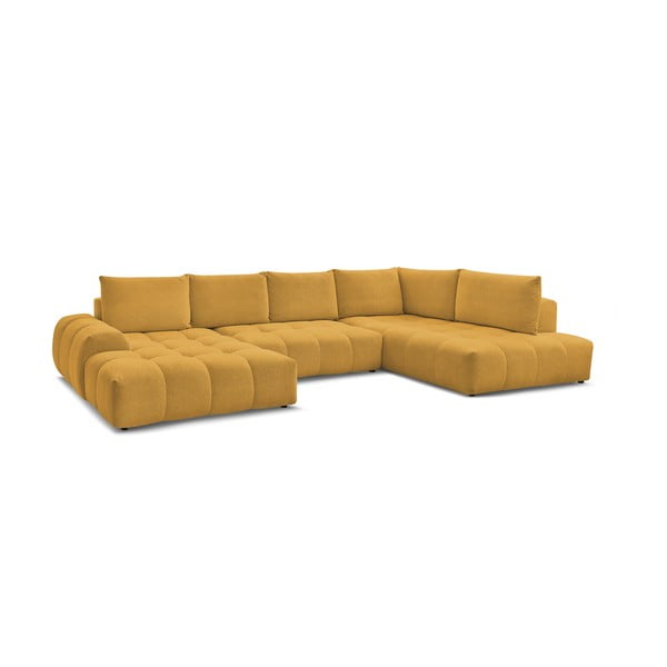 Garstyčių spalvos iš šenilinio audinio sulankstoma/su sandėliavimo vieta kampinė sofa (su dešiniuoju kampu/„U“ formos) Everest – Bobochic Paris-image-3