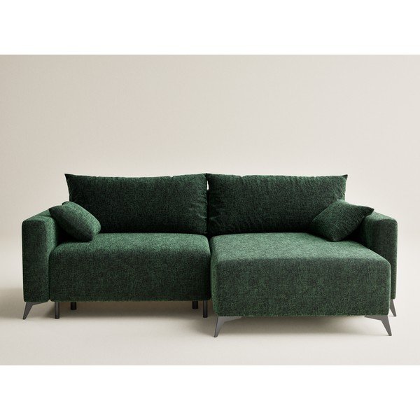 Tamsiai žalios spalvos sulankstoma/su sandėliavimo vieta kampinė sofa iš šenilinio audinio (su dešiniuoju kampu/su gultu) Leon – Maison de Rêve-image-2