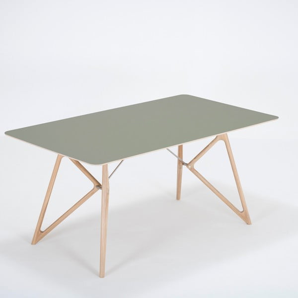 Valgomojo stalas iš ąžuolo masyvo su žaliu stalviršiu "Gazzda Tink", 160 x 90 cm