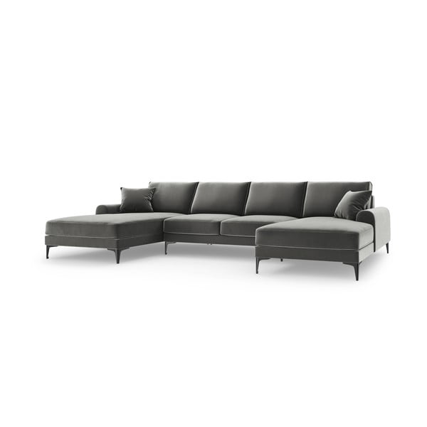 Šviesiai pilka aksominė U formos sofa Mazzini Sofas Madara-image-2