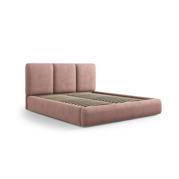 Dvigulė lova šviesiai rožinės spalvos audiniu dengta su sandėliavimo vieta su lovos grotelėmis 160x200 cm Brody – Mazzini Beds