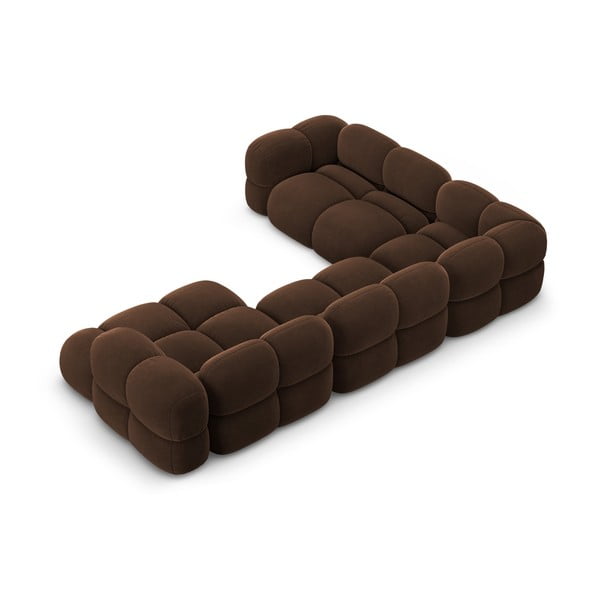Tamsiai rudos spalvos iš velveto kampinė sofa (su kairiuoju kampu/„U“ formos) Loretto – Cosmopolitan Design-image-3