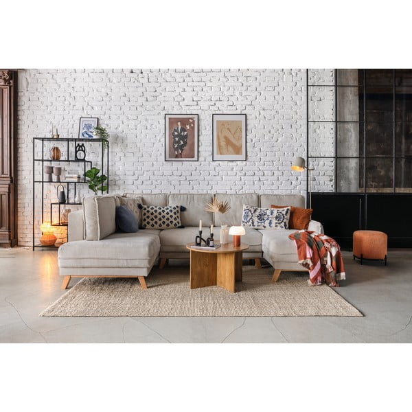 Iš kordinio velveto sulankstoma kampinė sofa šviesiai žalios spalvos (su kairiuoju kampu/„U“ formos) Tori – Bonami Selection-image-1