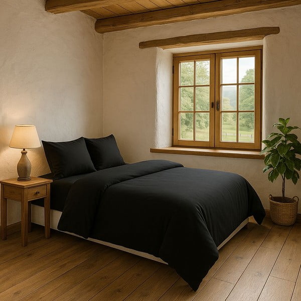 Juodos spalvos viengulė/itin ilga patalynė su paklode/3 dalių 160x220 cm Classic – Mila Home-image-1