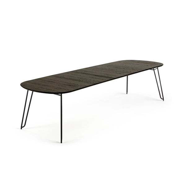 Prailginamas valgomojo stalas tamsiai rudos spalvos su uosio dekoro stalviršiu 100x170 cm Milian – Kave Home-image-2