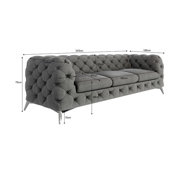 Pilkos spalvos iš velveto sofa 243 cm Chelsea – Ropez-image-3