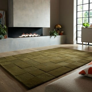 Rankų darbo iš vilnos kilimas khaki spalvos 160x230 cm Checkerboard – Flair Rugs