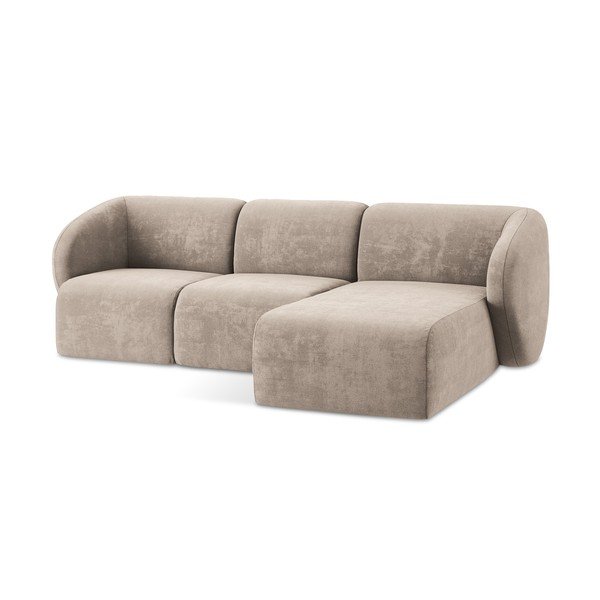 Šviesiai rudos spalvos kampinė sofa iš šenilinio audinio (su dešiniuoju kampu/su gultu) Lani – Makamii-image-4