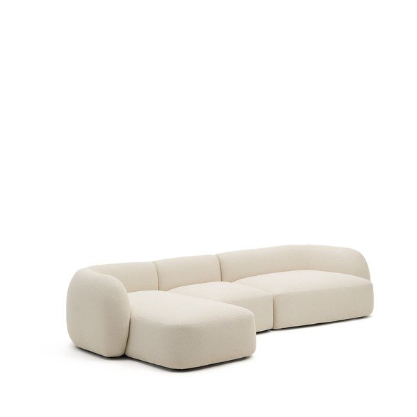 Kreminės spalvos iš šenilinio audinio kampinė sofa (su kairiuoju kampu/su gultu) Martina – Kave Home-image-2