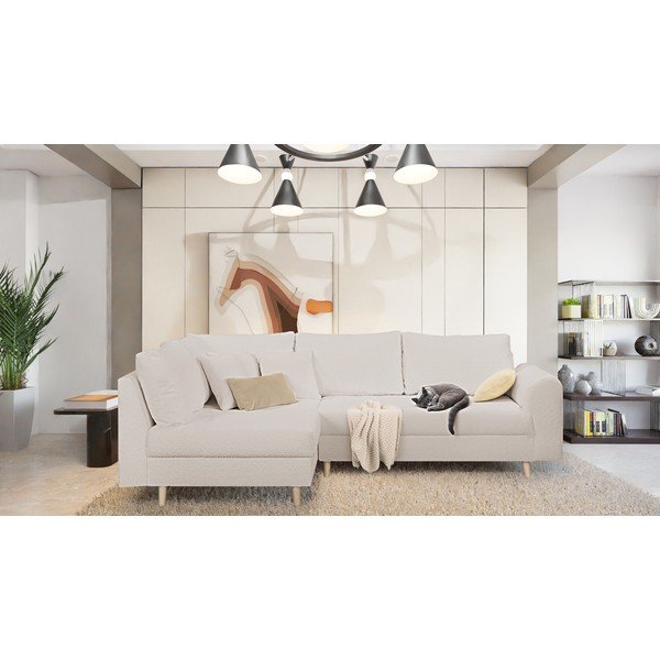 Kampinė sofa smėlio spalvos iš boucle (su kairiuoju kampu) Ariella – Ropez-image-1