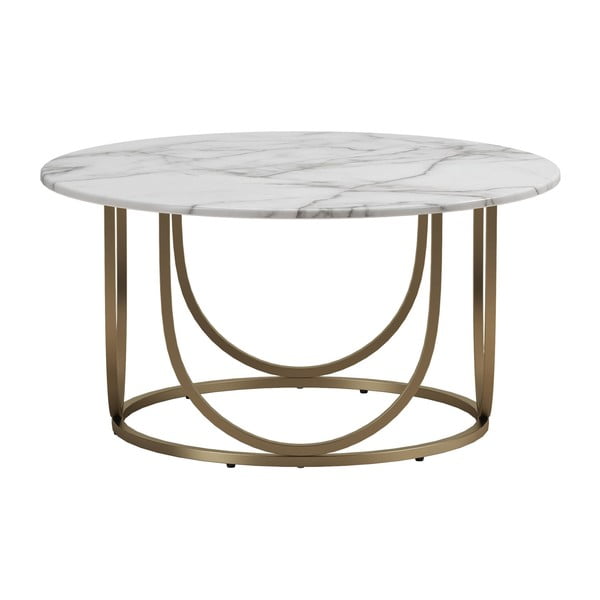 Baltos spalvos/auksinės spalvos apvalios formos kavos staliukas su marmuro dekoru ø 79 cm Gwyneth – CosmoLiving by Cosmopolitan