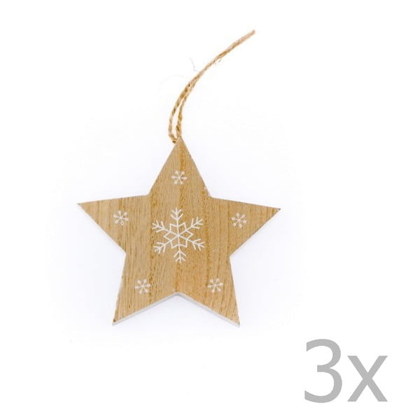 3 medinių kabančių žvaigždžių rinkinys Dakls Snowflake, aukštis 11 cm