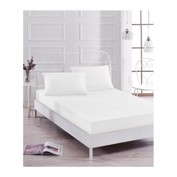 Baltos elastinės paklodės ir 2 užvalkalų rinkinys viengulėlei lovai Basso Blanco, 160 x 200 cm