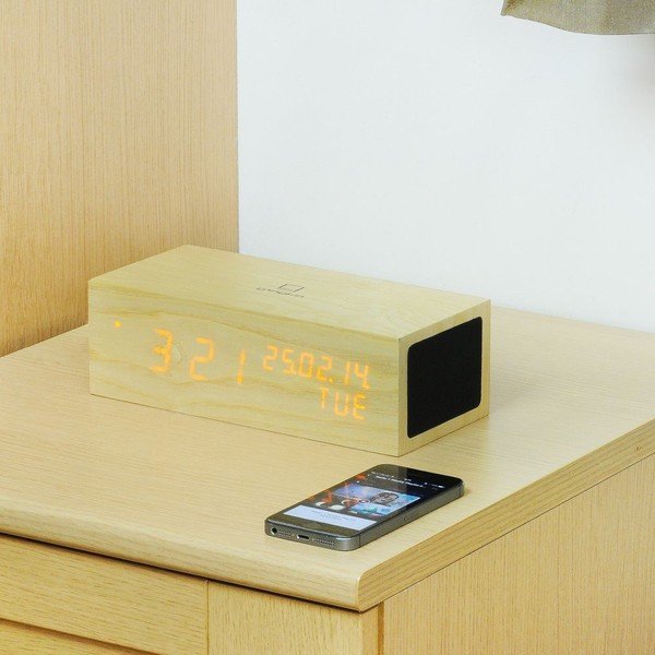 Ąžuolinis "Click Clock" garsiakalbis su oranžiniu LED žadintuvu-image-4