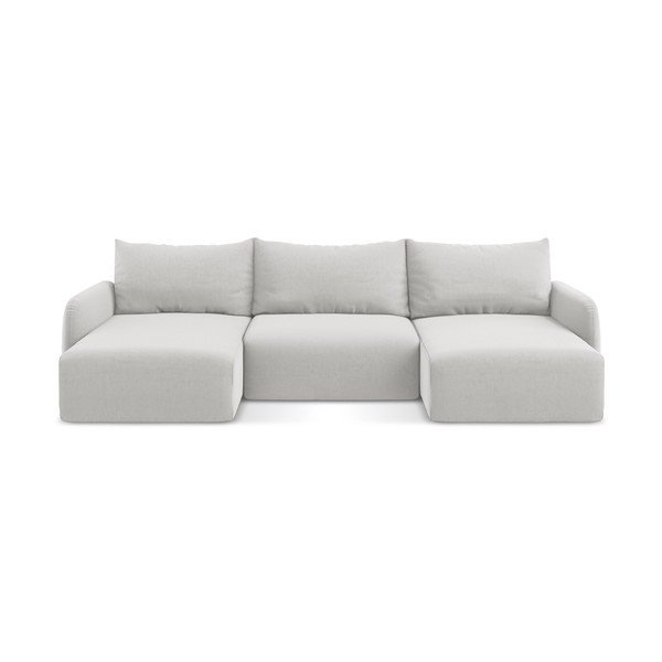 Šviesiai pilkos spalvos sulankstoma/su sandėliavimo vieta kampinė sofa iš velveto („U“ formos) Kalena – Makamii