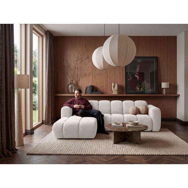 Kreminės spalvos sulankstoma kampinė sofa iš šenilinio audinio (su kairiuoju kampu) Michell – Miuform-image-3