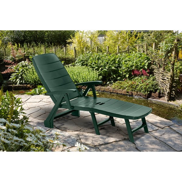 Plastikinis sodo šezlongas tamsiai žalios spalvos Roma – Keter-image-1