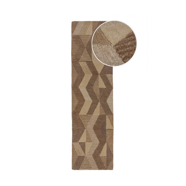 Rankų darbo iš vilnos kilimas rudos spalvos 60x230 cm Moda Asher – Flair Rugs