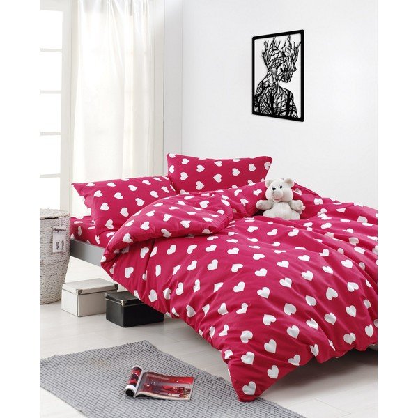 Rožinės spalvos pailginta medvilninė patalynė dvigulei lovai su paklode ir užvalkalu 240x260 cm Chole – Mijolnir-image-2