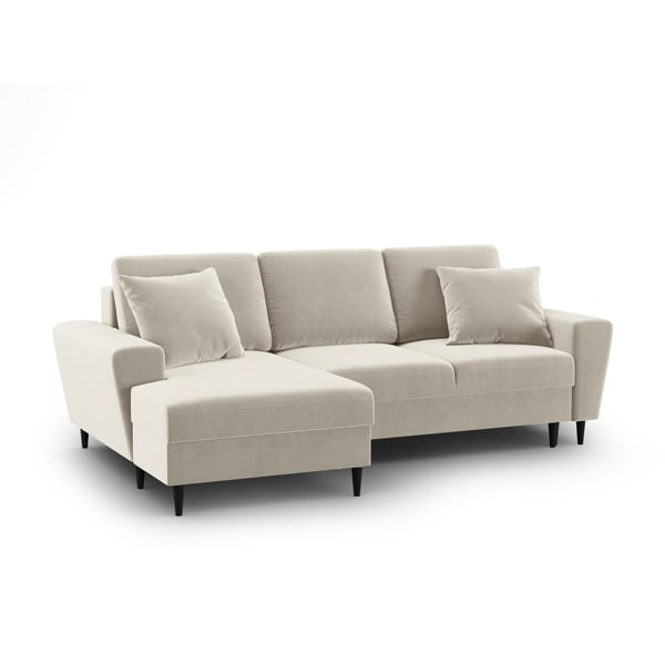 Smėlio spalvos iš velveto sulankstoma/su sandėliavimo vieta kampinė sofa (su kairiuoju kampu/su gultu) Kyoto – Cosmopolitan Design-image-1