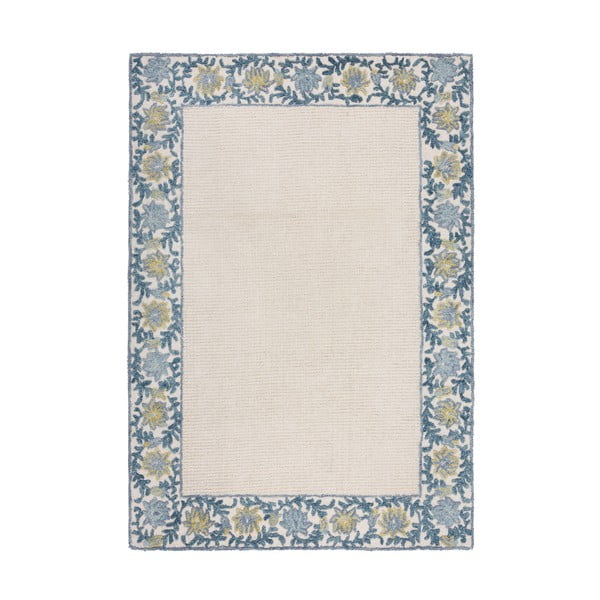 Rankų darbo mėlynos spalvos/dramblio kaulo spalvos iš vilnos mišinio kilimas 120x170 cm Myla Floral Frame – Flair Rugs