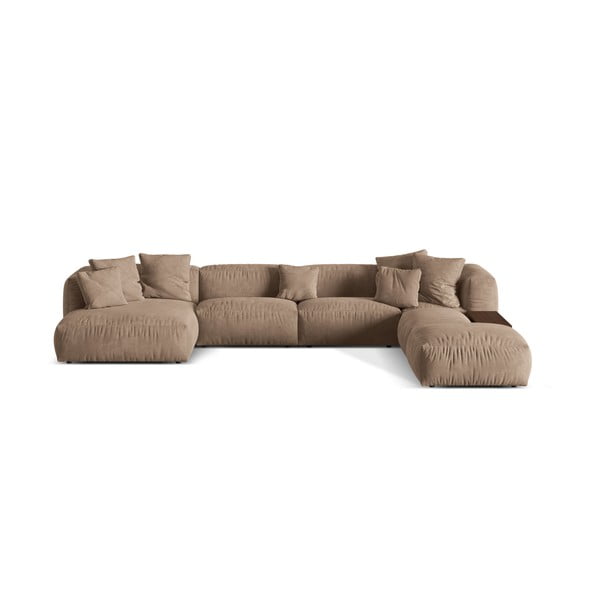 Šviesiai rudos spalvos iš velveto modulinė kampinė sofa (su dešiniuoju kampu/„U“ formos) Martina – Micadoni 