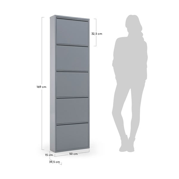 Pilkos spalvos iš metalo atlenkiama spintelė batams 50x169x15 cm Ode – Kave Home-image-2