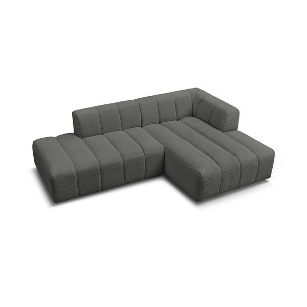 Tamsiai pilkos spalvos iš boucle kampinė sofa (su dešiniuoju kampu/su gultu) Annecy – Bobochic Paris-image-4