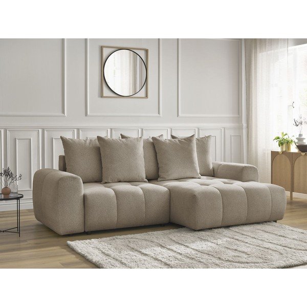 Smėlio spalvos sulankstoma/su sandėliavimo vieta kampinė sofa iš šenilinio audinio (su dešiniuoju kampu/su gultu) Roxelane – Bobochic Paris-image-4