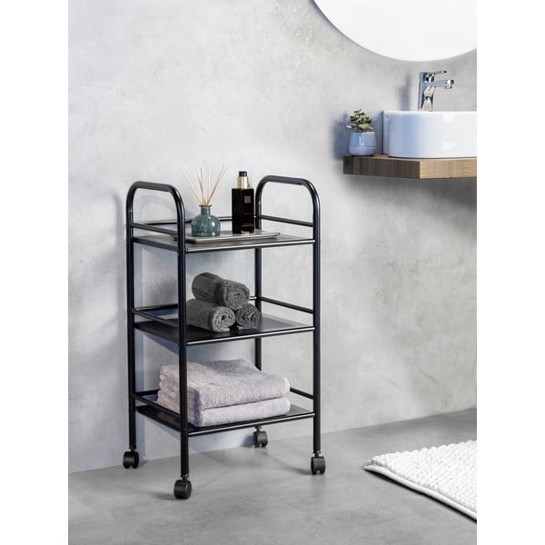 Iš metalo lentyna ant ratukų juodos spalvos 41x75 cm – Wenko-image-1