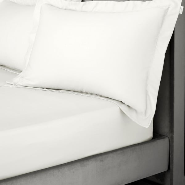 Dramblio kaulo spalvos iš satino medvilnės paklodė su guma 150x200 cm Cotton Sateen – Bianca-image-1