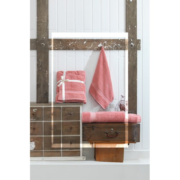 Rožinės spalvos iš frote audinio iš medvilnės vonios rankšluosčių rinkiniai 2 vnt. – Foutastic-image-2