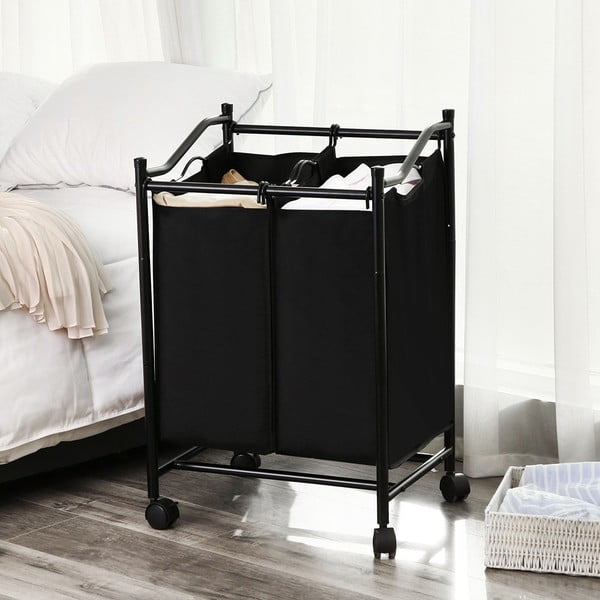 Juodas krepšys su ratukais ir 2 skalbinių segmentais Songmics-image-1