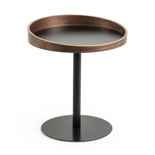 Apvalios formos šoninis stalas su riešutmedžio dekoro stalviršiu ø 46 cm Kaori – Kave Home