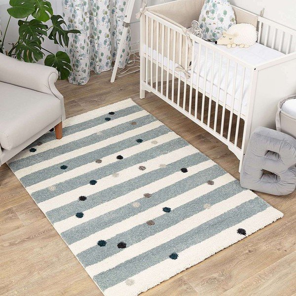 Baltos ir mėlynos spalvos antialerginis vaikiškas kilimas 170x120 cm Stripes nad Dots - Yellow Tipi-image-3