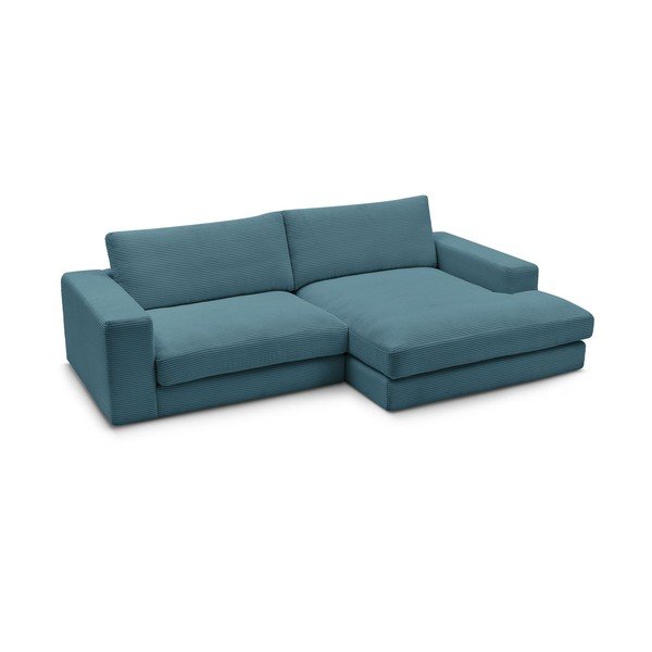 Mėlynos spalvos iš kordinio velveto kampinė sofa (su dešiniuoju kampu/su gultu) Leonard – Bobochic Paris-image-4