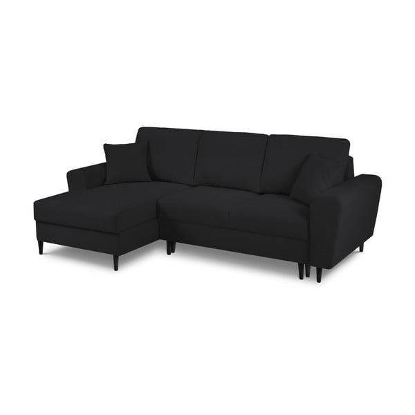 Juodos spalvos iš boucle sulankstoma/su sandėliavimo vieta kampinė sofa (su kairiuoju kampu/su gultu) Kyoto – Cosmopolitan Design-image-1