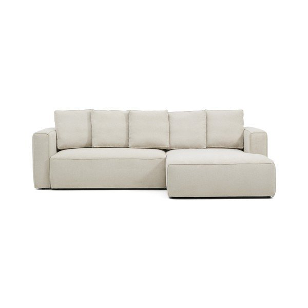 Smėlio spalvos sulankstoma kampinė sofa iš šenilinio audinio (su dešiniuoju kampu/su gultu) Marela – Kave Home