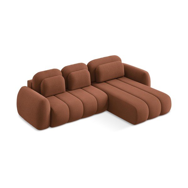 Terakotos spalvos iš boucle sulankstoma/su sandėliavimo vieta kampinė sofa (su dešiniuoju kampu/su gultu) Pele – Makamii-image-4