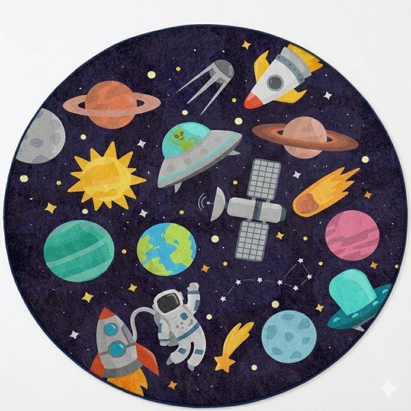 Skalbiamas tamsiai mėlynos spalvos vaikiškas žaidimų kilimas ø120 cm Into The Space – Mila Home