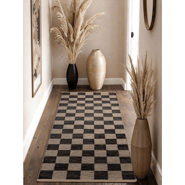 Rankų darbo juodos spalvos/kreminės spalvos iš džiuto mišinio kilimas 80x200 cm Rex – Hanse Home-image-1